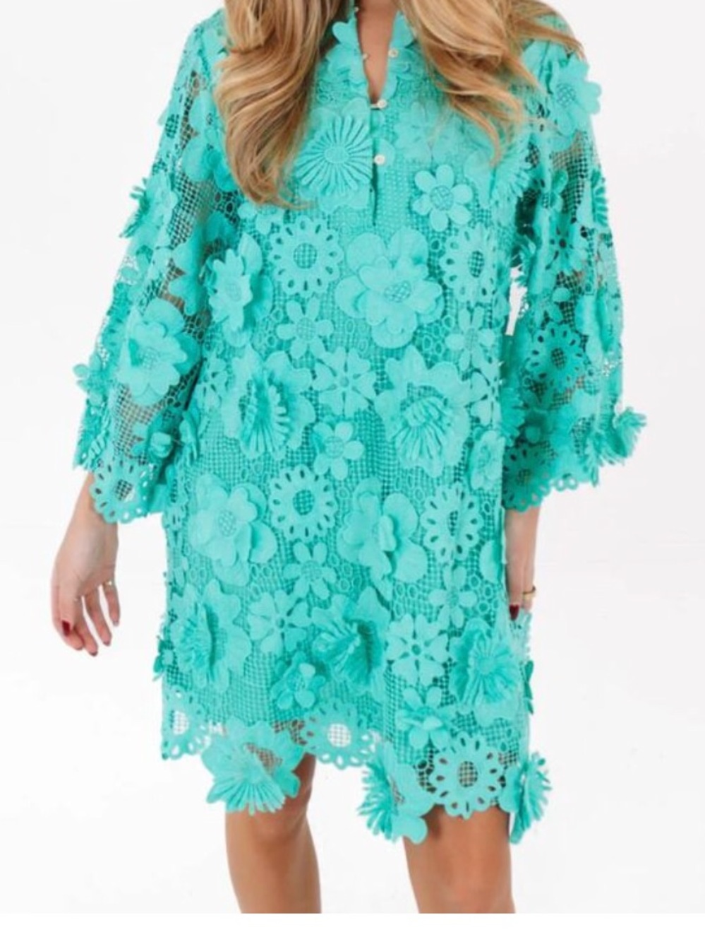J.Marie 3D  Lace Shift Dress in Teal